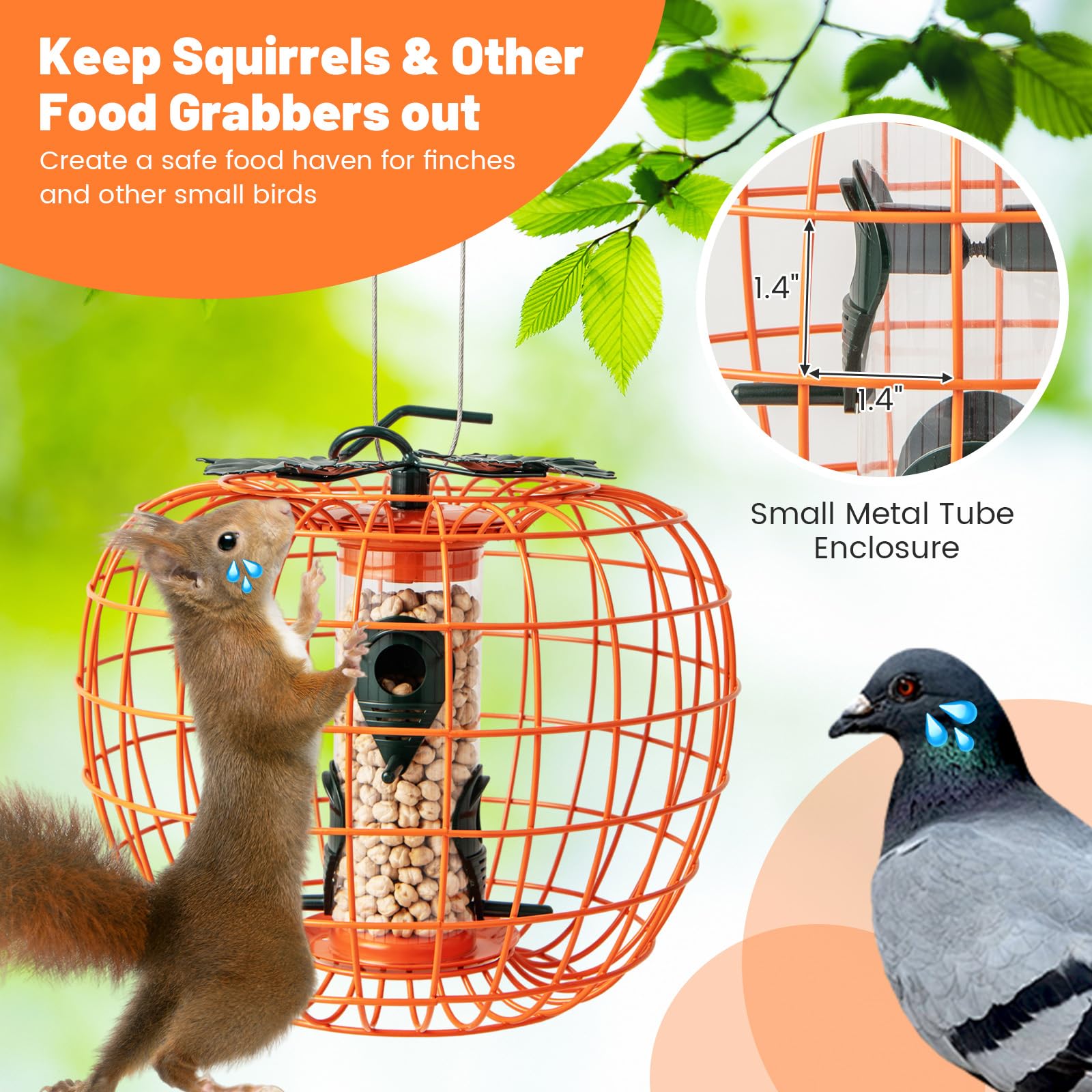 Giantex Bird Feeder, Hanging Wild Bird Feeders, Squirrel Proof Metal Frame, 4 Ports, 360° Feeding