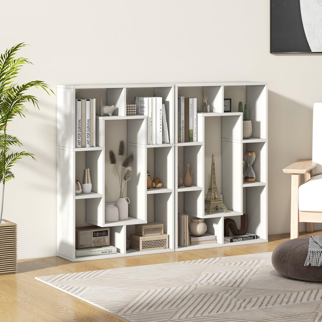 Giantex 7-Cube Bookcase White, Modern Freestanding Wooden Rectangular Bookshelf with Anti-Tipping Kits
