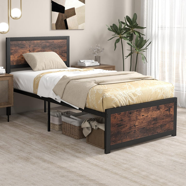 Giantex Twin Bed Frames for Kids, Industrial Metal Platform Bed with Headboard