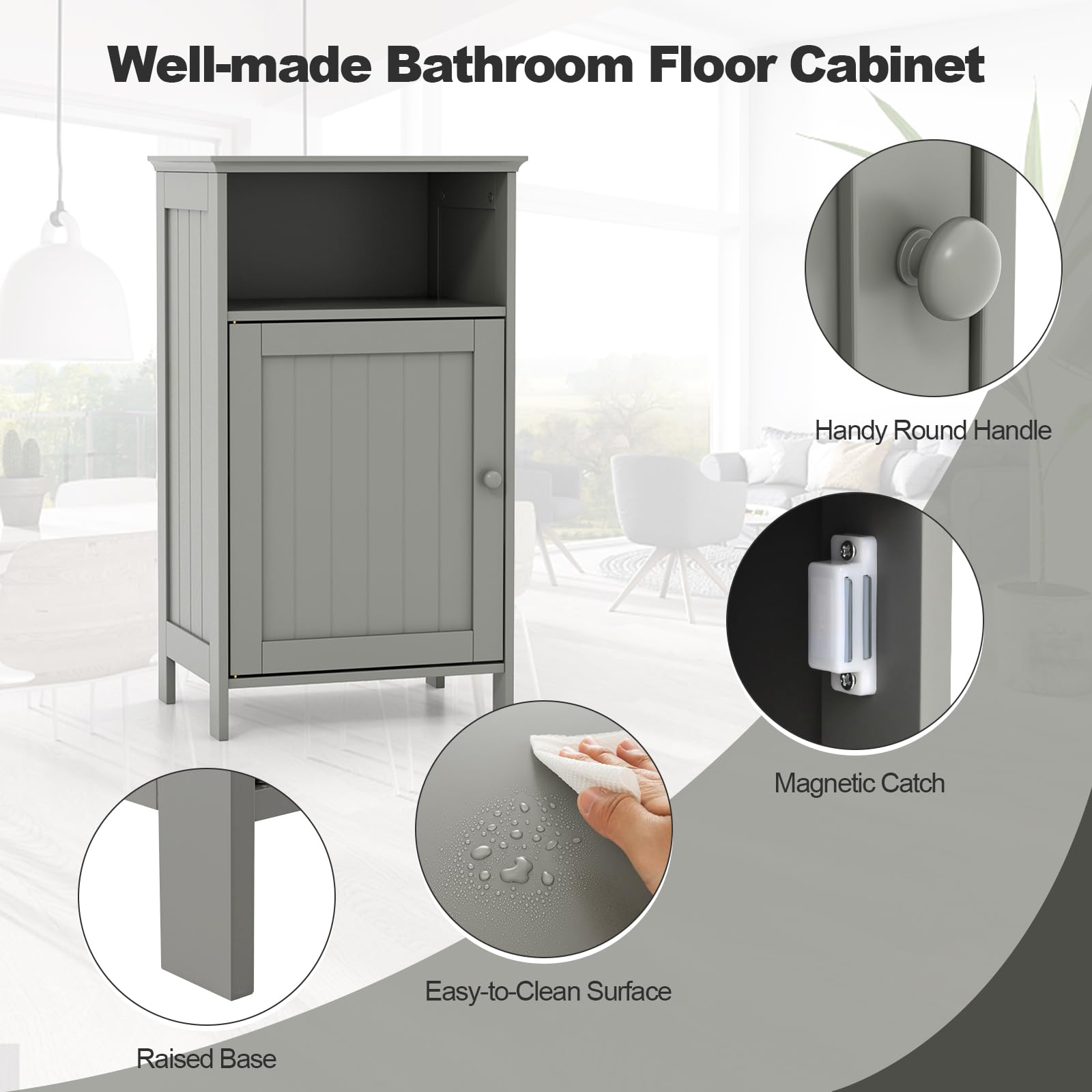 Giantex Bathroom Floor Storage Cabinet - Side Cabinet with Open Compartment, 3-Position Adjustable Shelf