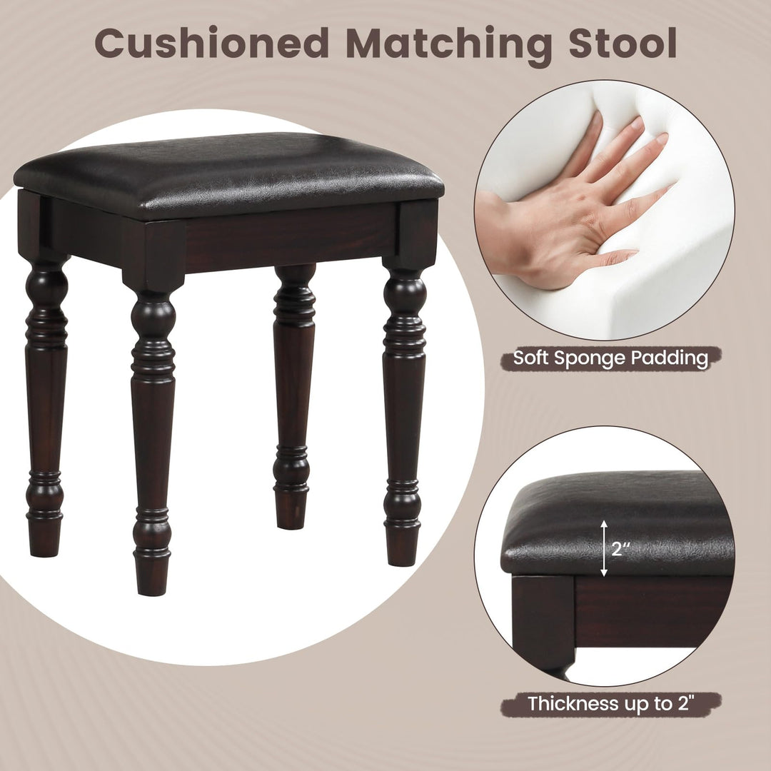 CHARMAID Makeup Vanity Desk with Mirror and Stool, Vanity Table Set with Large Mirror, 3 Drawers, Cushioned Stool