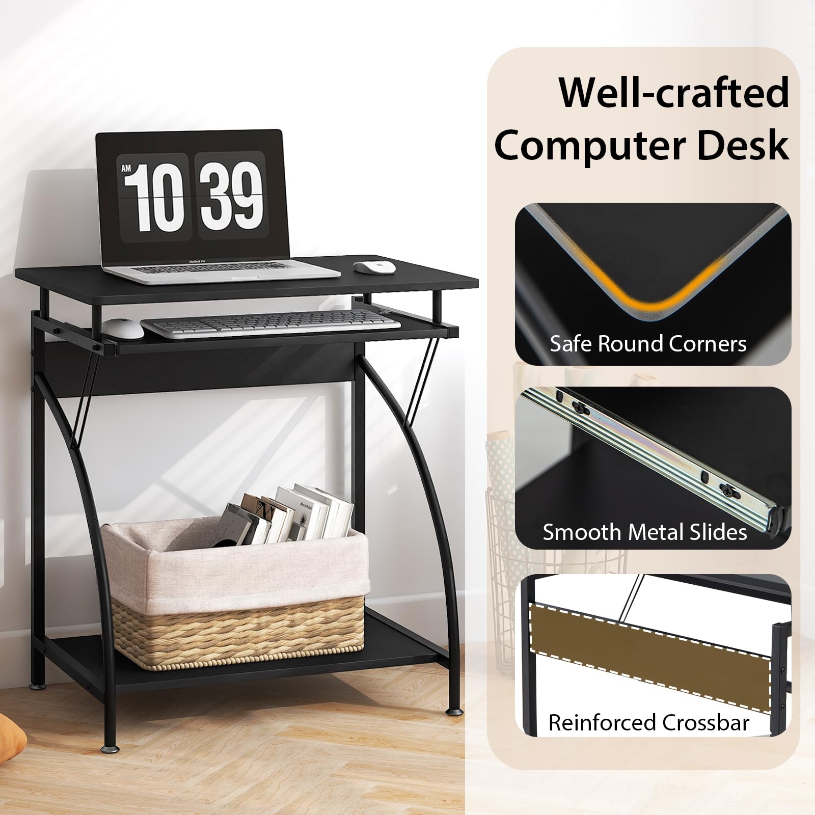 Giantex Computer Desk for Small Spaces, 27.5" Laptop Table with Pull-Out Keyboard Tray & Bottom Storage Shelf
