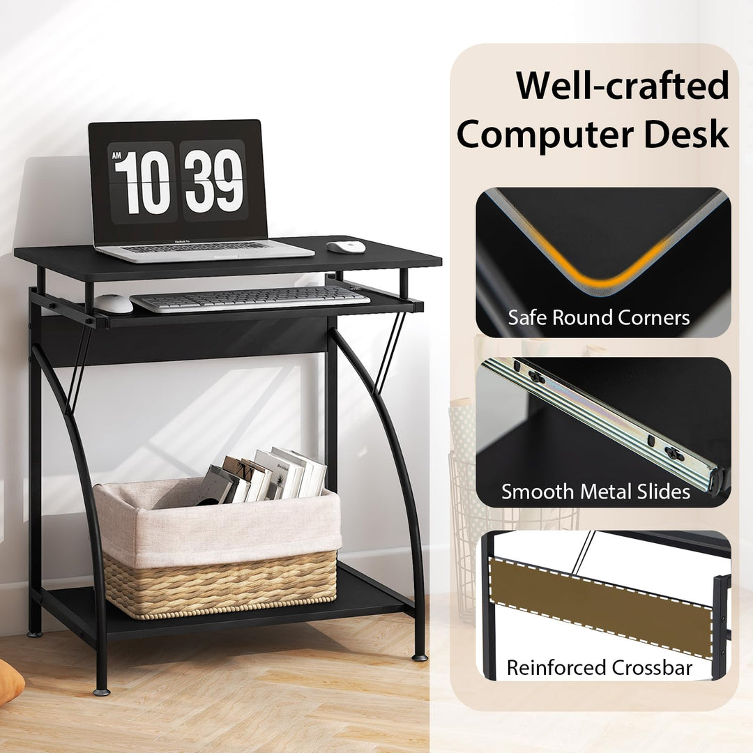 Giantex Computer Desk for Small Spaces, 27.5" Laptop Table with Pull-Out Keyboard Tray & Bottom Storage Shelf