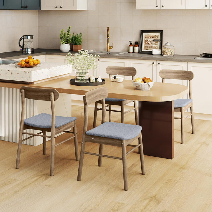 Giantex Fabric Upholstered Kitchen Chairs with Rubber Wood Frame and Padded Curved Seat