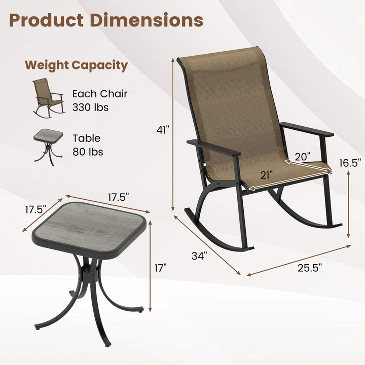 Giantex 3 Piece Rocking Bistro Set with 2 Rocking Chairs & Coffee Table