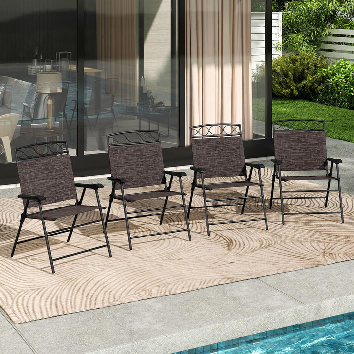 Giantex Set of 4 Patio Folding Chairs with Armrest and Metal Frame