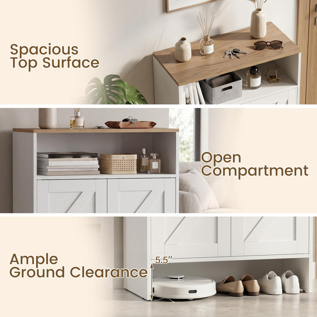 GIANTEX Shoe Cabinet with 2 Barn Doors and 2 Adjustable Shelves