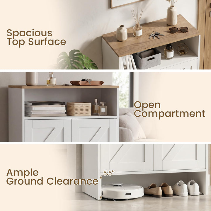 GIANTEX Shoe Cabinet with 2 Barn Doors and 2 Adjustable Shelves