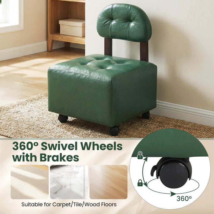 Giantex Small Rolling Footrest Stools Set of 2 with Backrest and Lockable Wheels