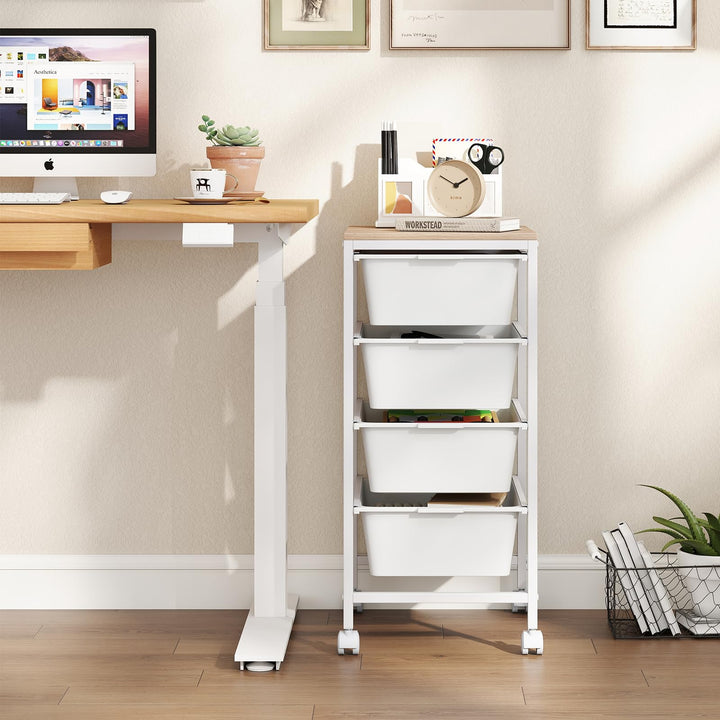 Giantex 4-Drawer Rolling Storage Cart Mobile Utility Organizer with Wooden Tabletop and Lockable Wheels