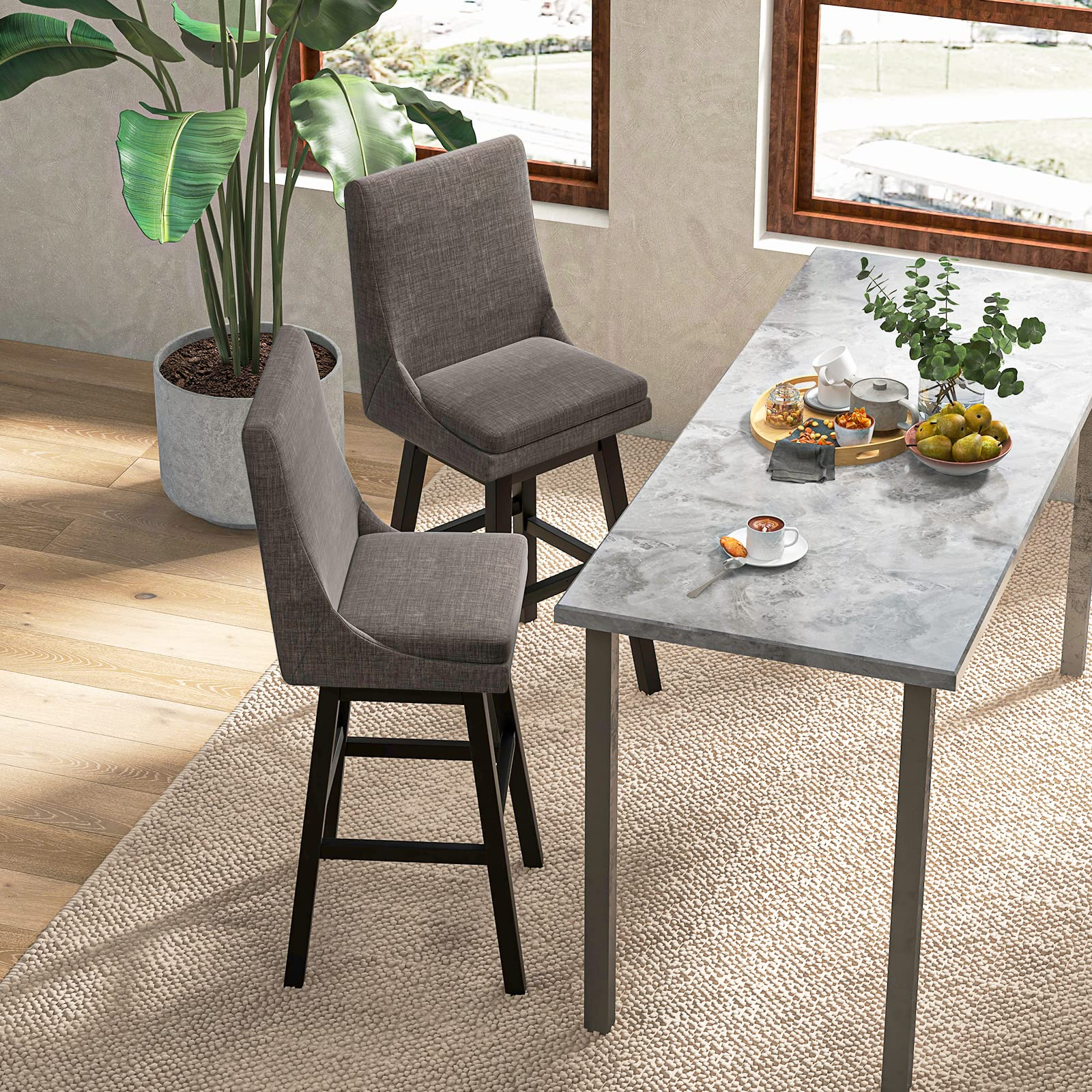 Giantex Bar Stools Set of 2, 30.5" Bar Height 360-degree Swivel Barstools with Rubber Wood Legs, Gray