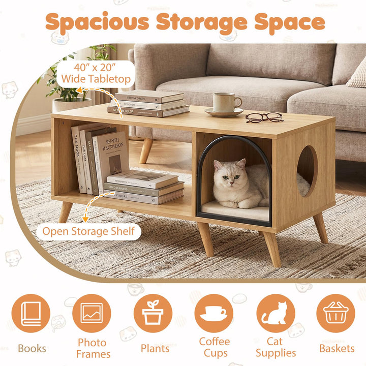 Giantex 2 in 1 Coffee Table with Cat House for Entryway Home