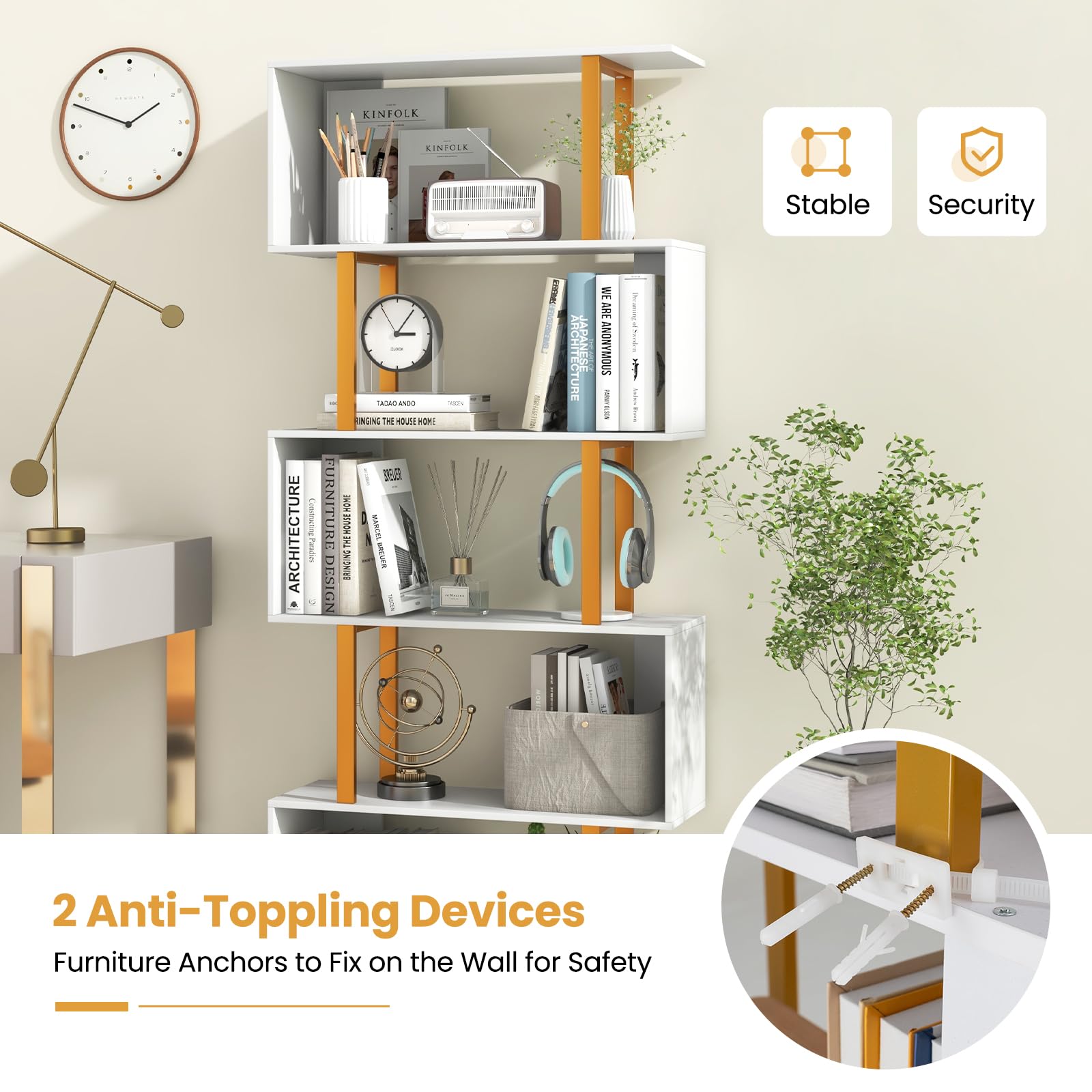 Giantex 5-Tier Geometric Bookcase Freestanding Display Shelf Rack