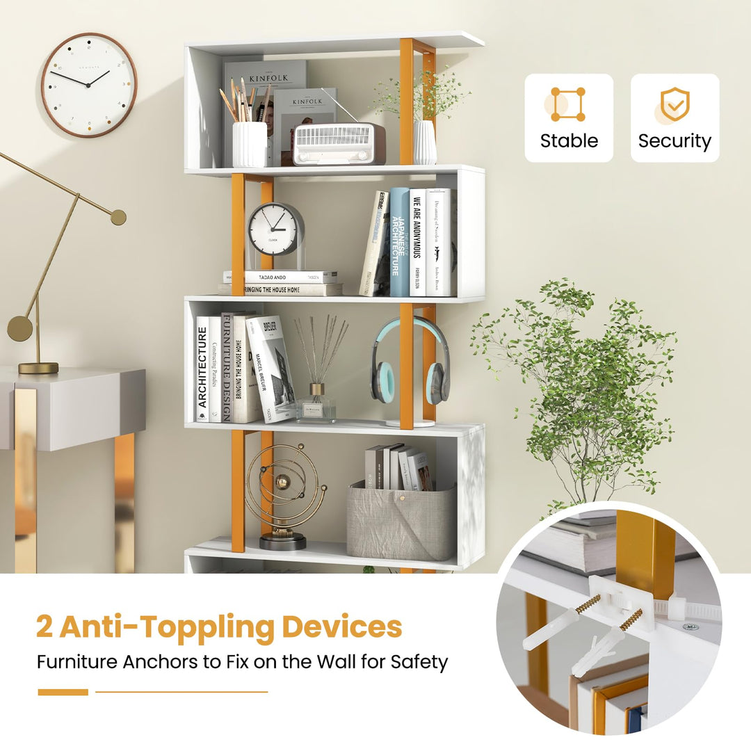 Giantex 5-Tier Geometric Bookcase Freestanding Display Shelf Rack
