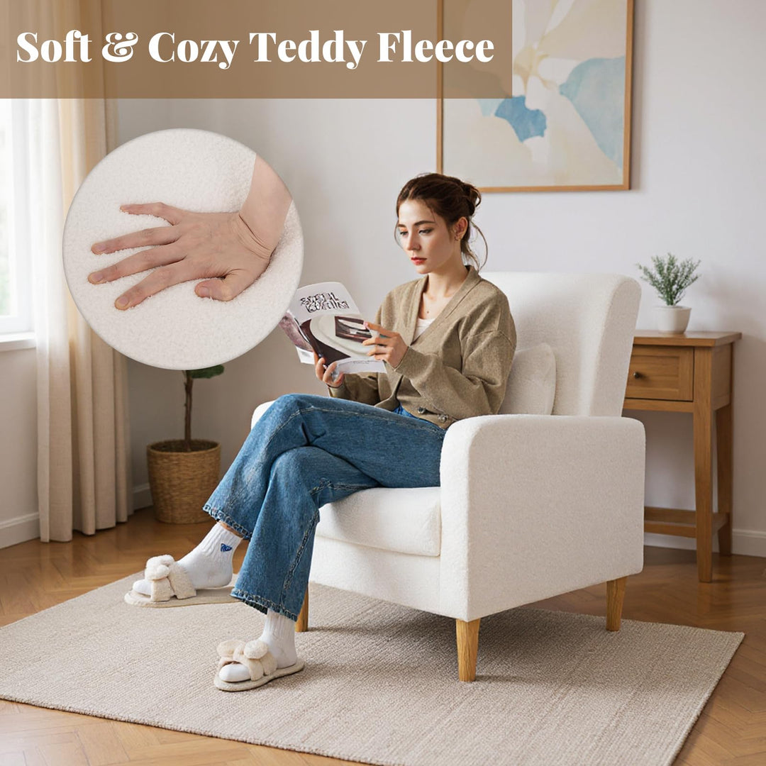 Giantex Modern Accent Chair with Lumbar Pillow Teddy Fleece Cover