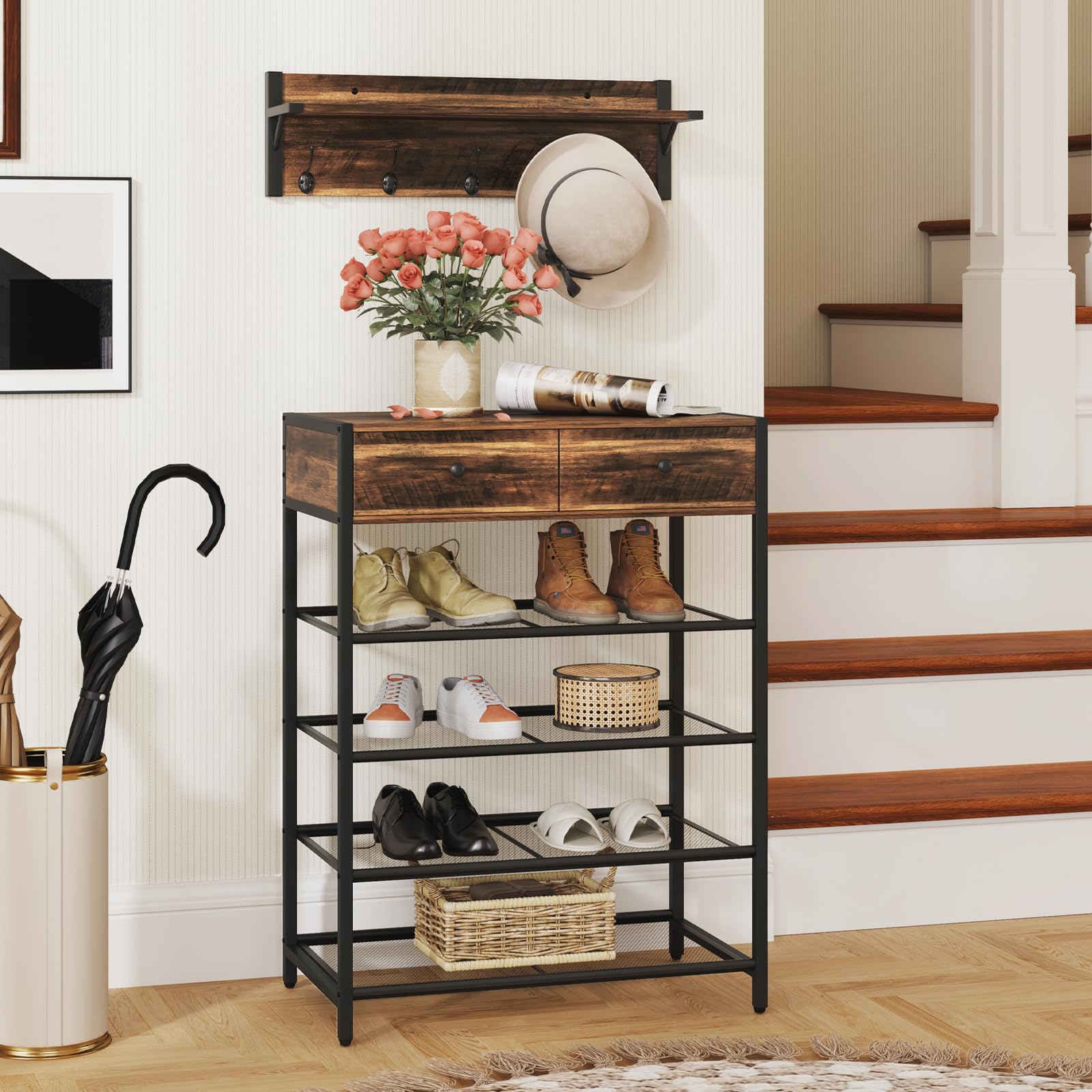 Giantex Coat Rack Shoe Stand Set