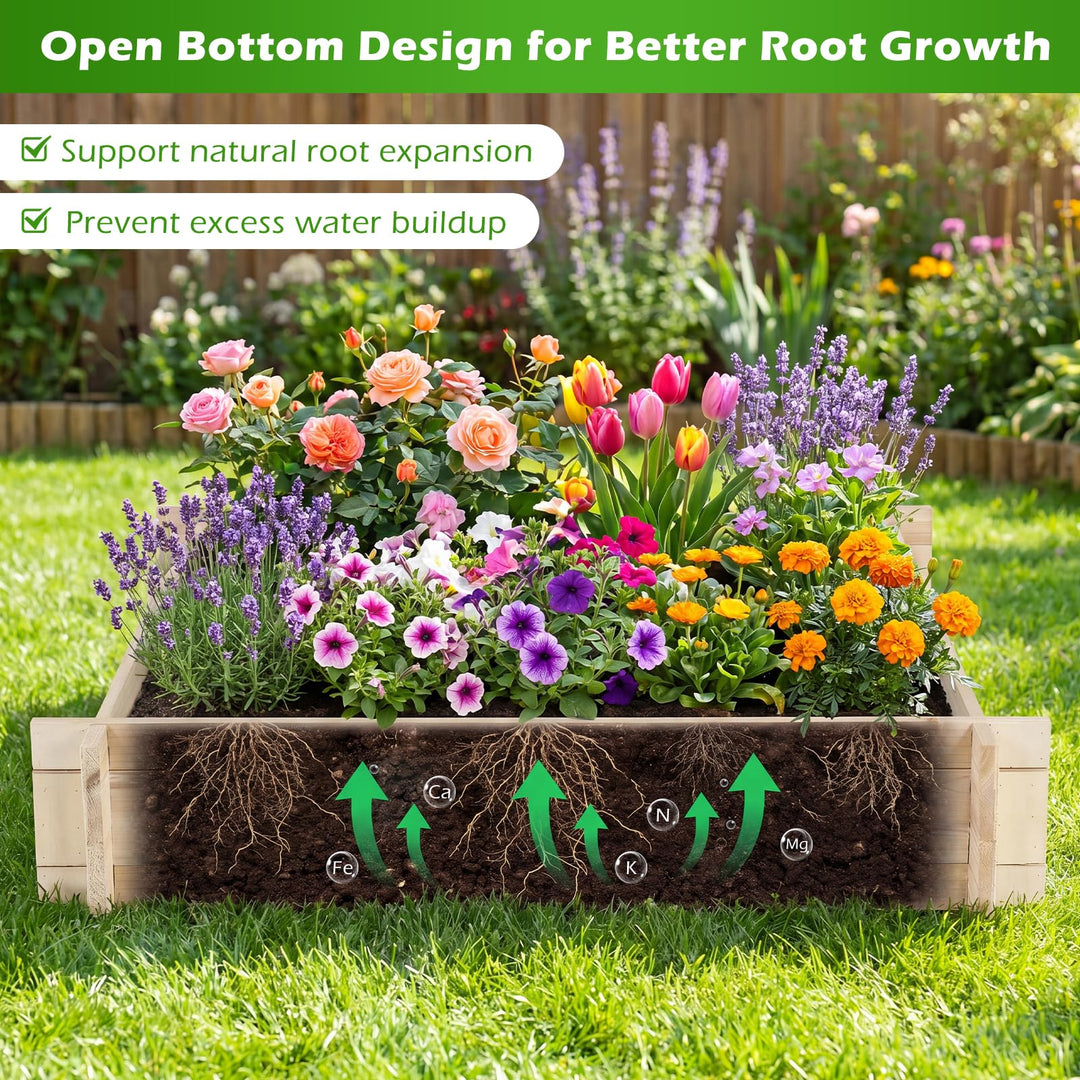 Giantex 40" x 40" Square Fir Wood Planter Box with Open-Ended Base for Vegetables Flowers Herbs