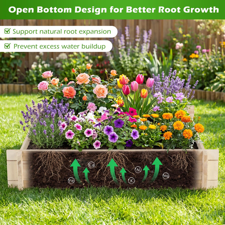 Giantex 40" x 40" Square Fir Wood Planter Box with Open-Ended Base for Vegetables Flowers Herbs