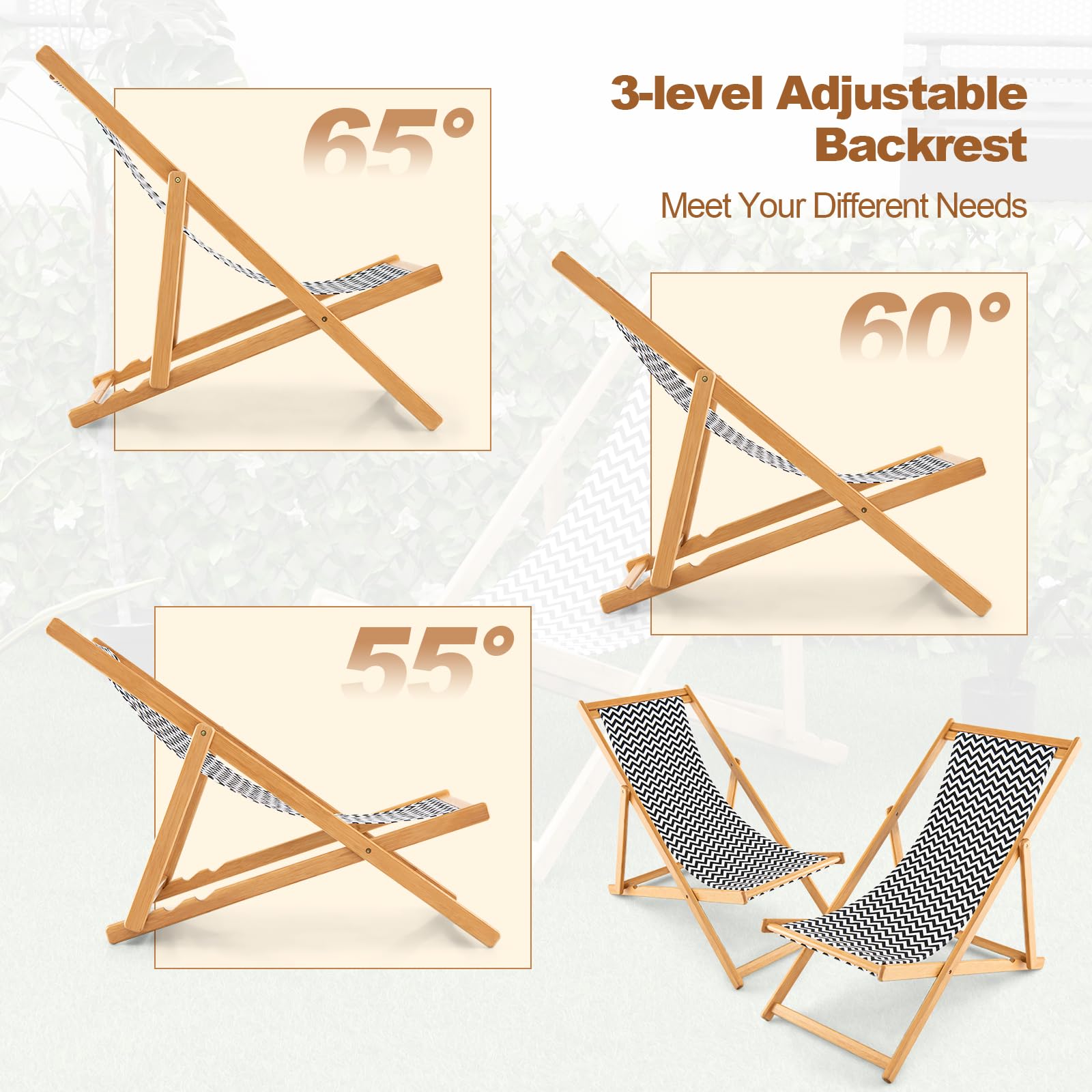 Giantex Patio Folding Camping Chair - Outdoor Sling Chair with 3 Adjustable Position