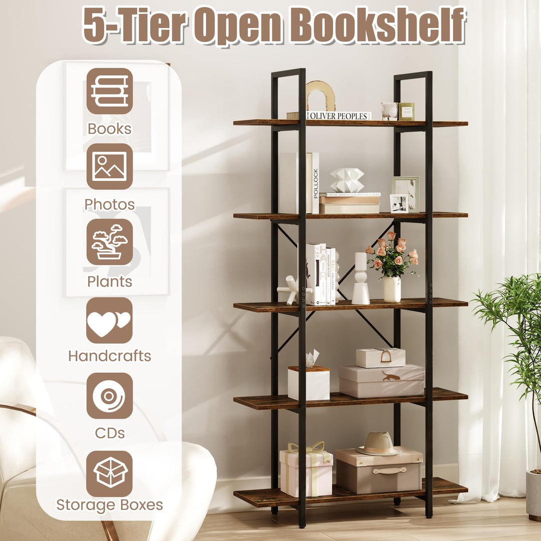 Giantex 5 Tier Industrial Bookshelf for Living Room Bedroom Study