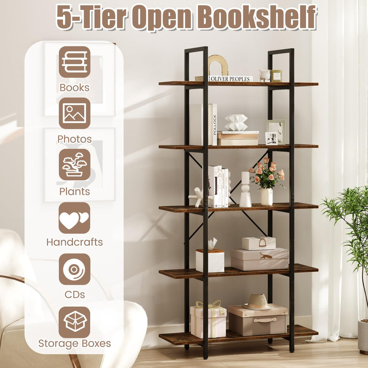 Giantex 5 Tier Industrial Bookshelf for Living Room Bedroom Study