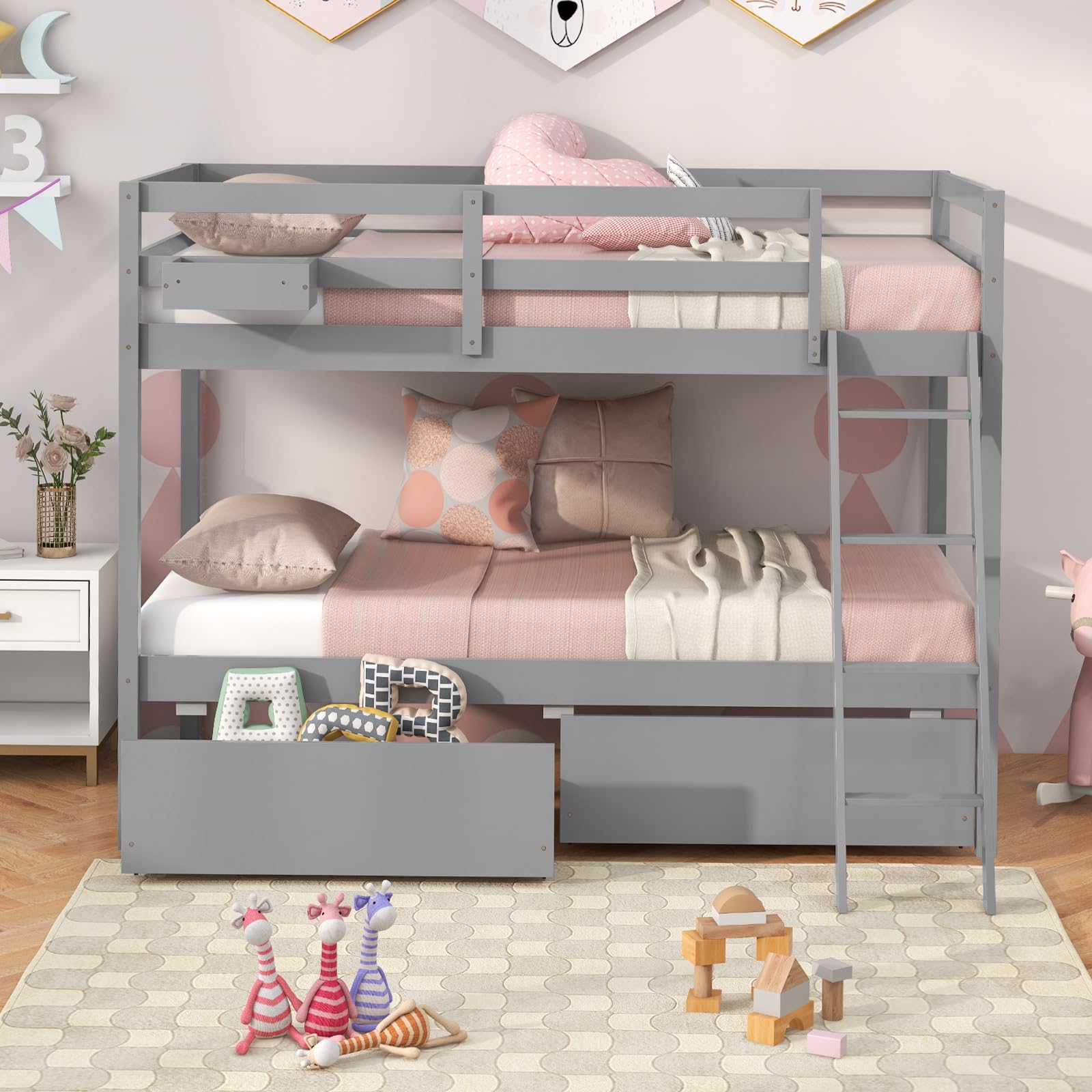 Giantex Bunk Bed Twin Over Twin with 2 Storage Drawers