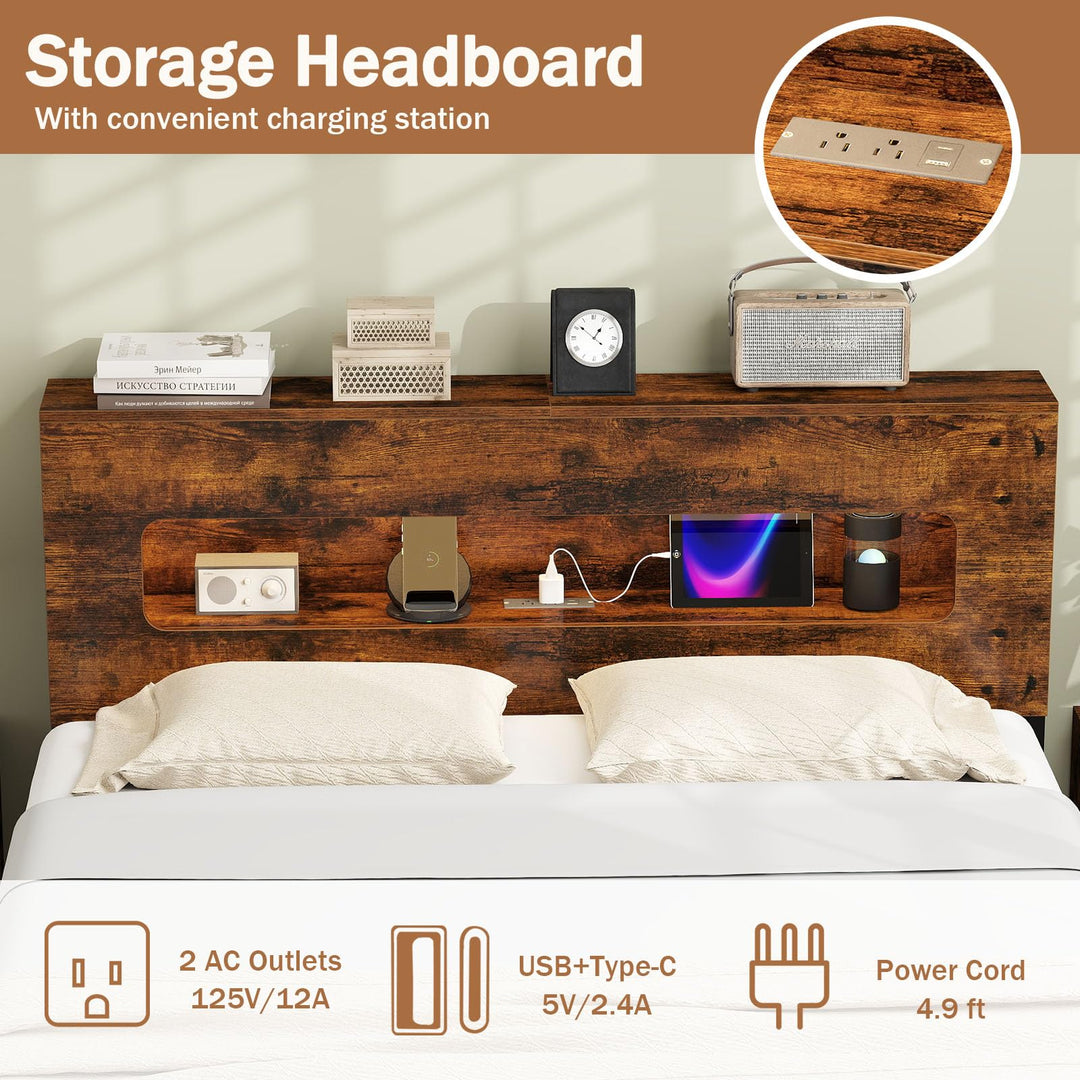 Giantex Full Size Bed Frame with LED Lights & Charging Station