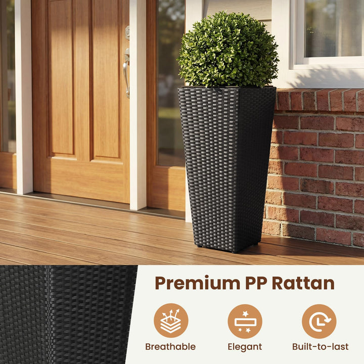 Giantex Set of 2 Rattan Tall Plant Pots with Detachable Plastic Liners