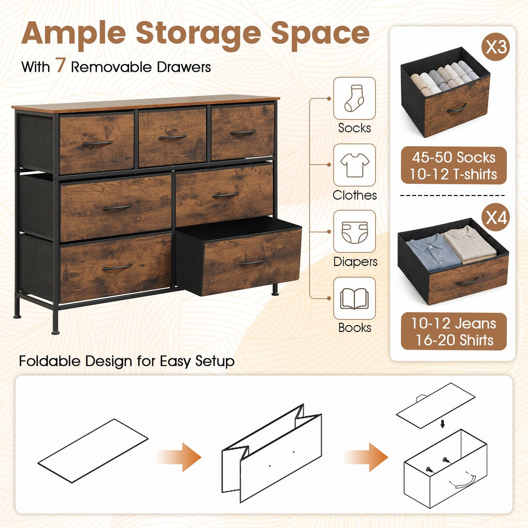 GIANTEX 7-Drawer Wide Dresser with 2-Sized Folding Fabric Drawers &amp; 2 Anti-tipping Kits