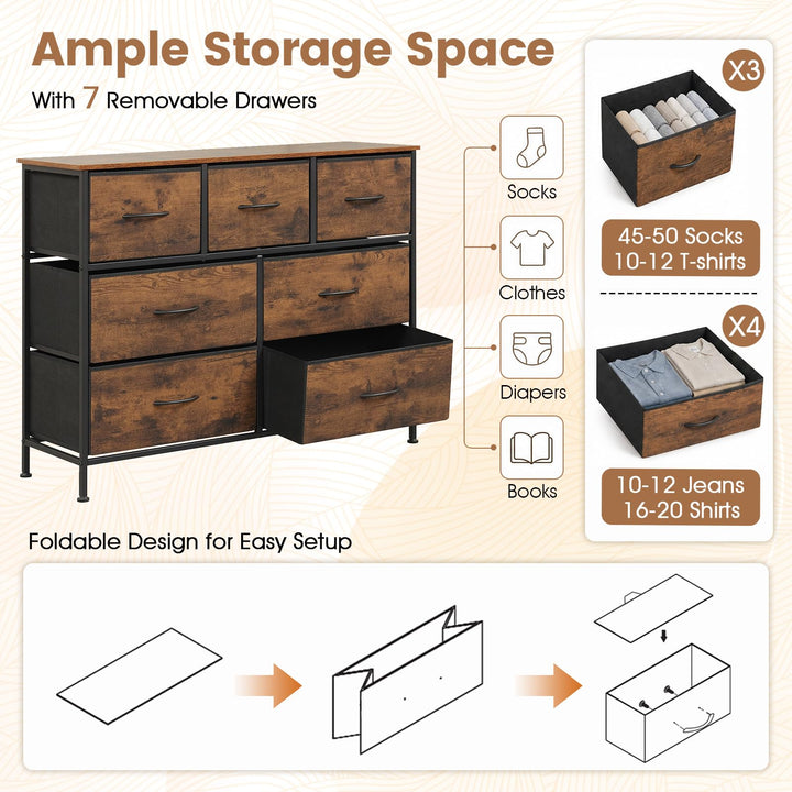 GIANTEX 7-Drawer Wide Dresser with 2-Sized Folding Fabric Drawers &amp; 2 Anti-tipping Kits