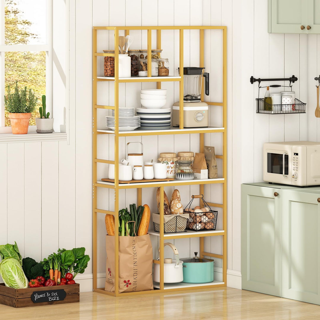 Giantex 5-Tier Bookshelf 71" Freestanding Golden Bookcase with Open Storage Shelves