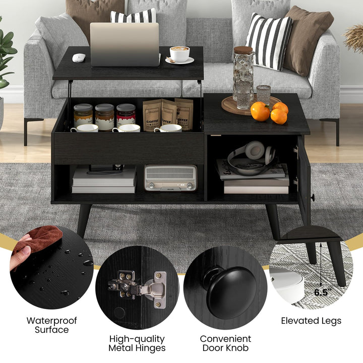 Giantex Lift Top Coffee Table, Modern Cocktail Table with Hidden Compartment, Open Shelf & Cabinet
