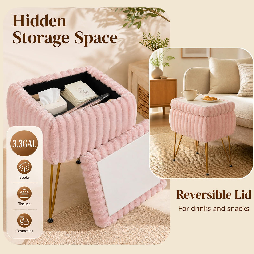 GIANTEX Vanity Stool Chair w/Storage &amp; Reversible Lid