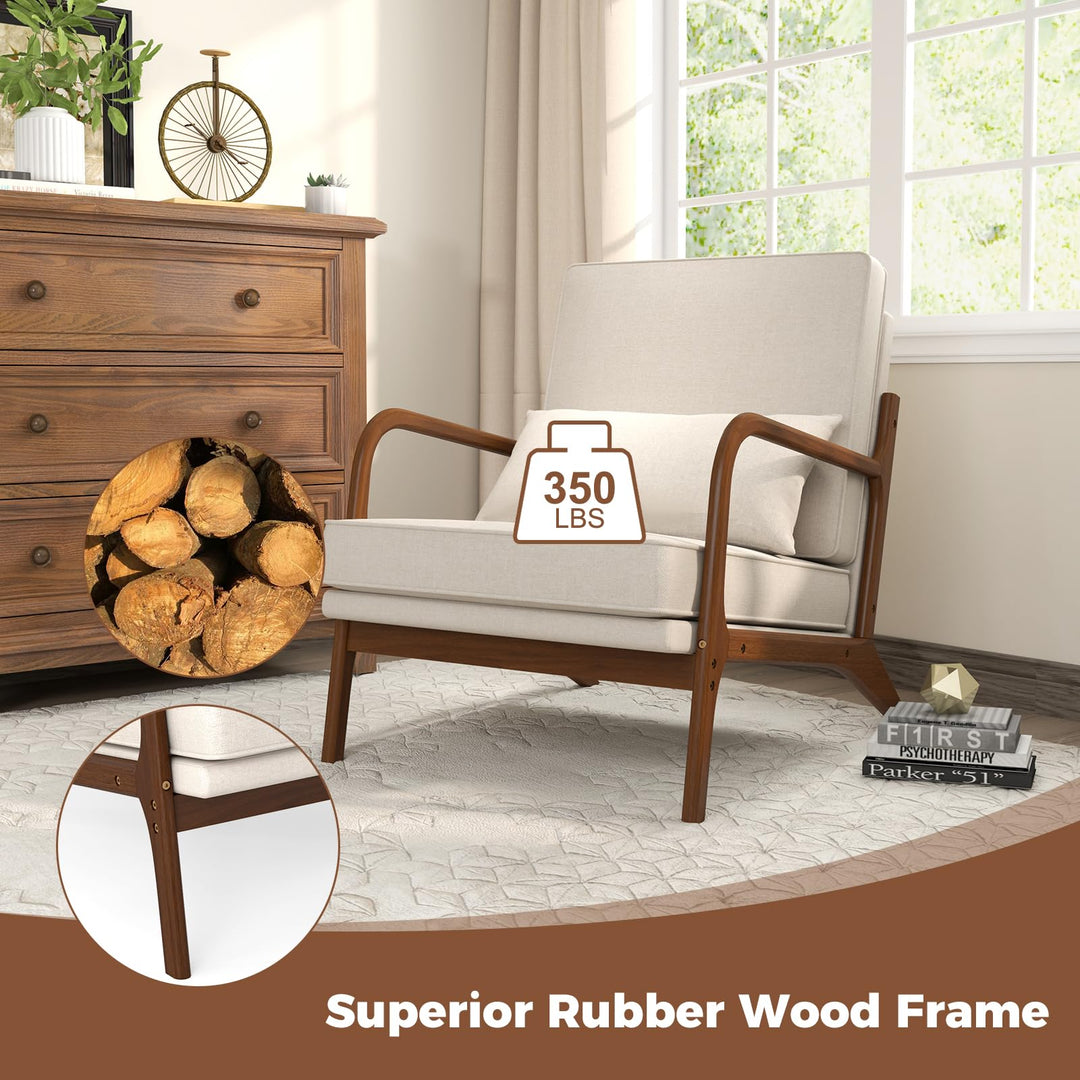 Giantex Mid Century Modern Accent Chair, Upholstered Armchair with Pillow, Rubber Wood Armrests & Legs