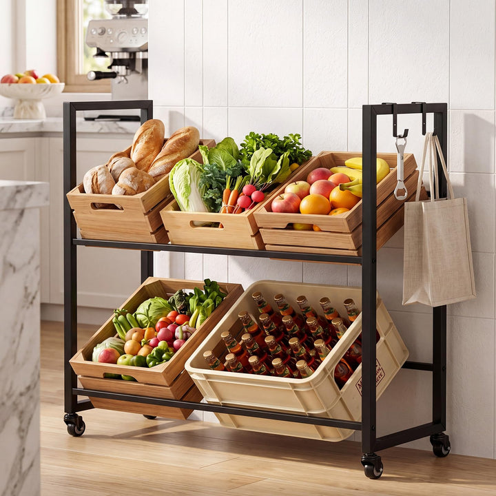 Giantex 2-Tier Drink Crate Rack with 4 Universal Wheels