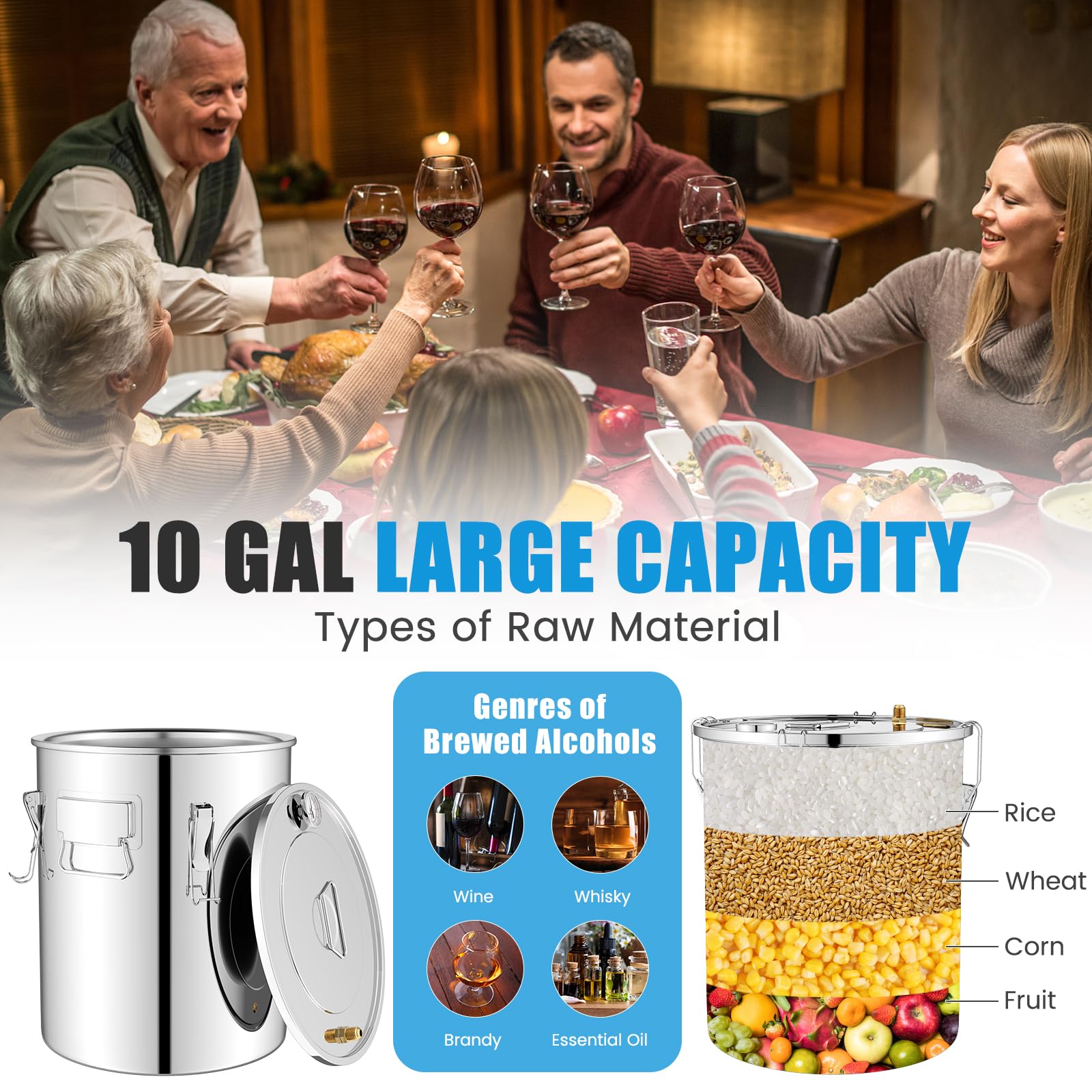 Giantex 5 or 10 Gal Alcohol Still,2 Pots Stainless Steel Alcohol Still, Multi-purpose Home Brewing Kit for DIY Whiskey, Brandy, Beer, Silver