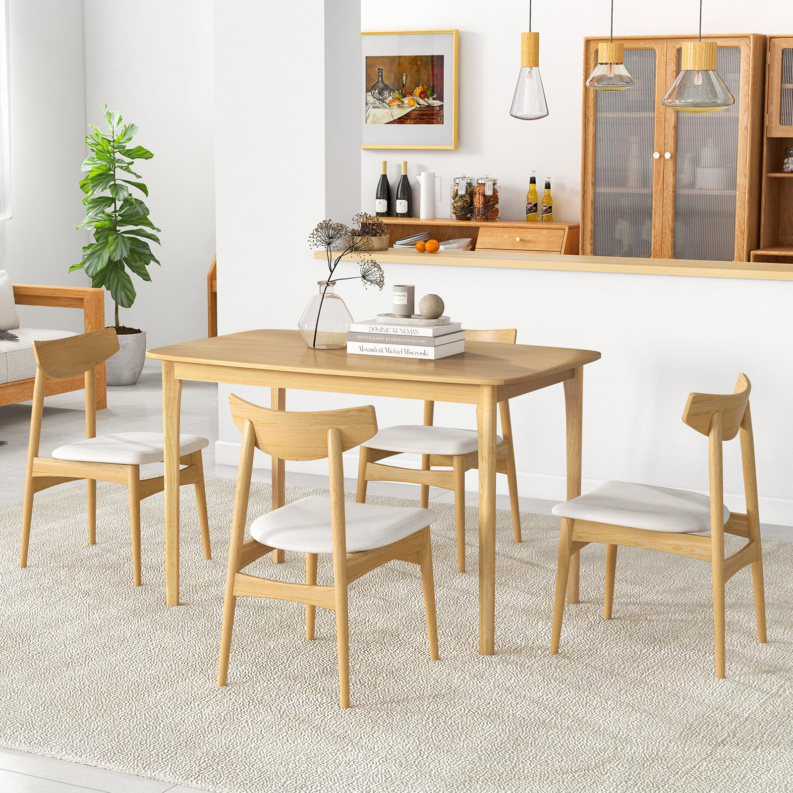 Giantex 48" L Rectangular Wooden Dining Table, Solid Rubber Wood Kitchen Table (Natural)