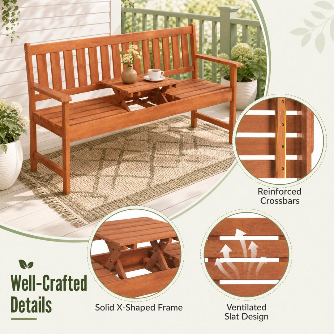 GIANTEX 59" Outdoor Bench with Pull-Out Center Table