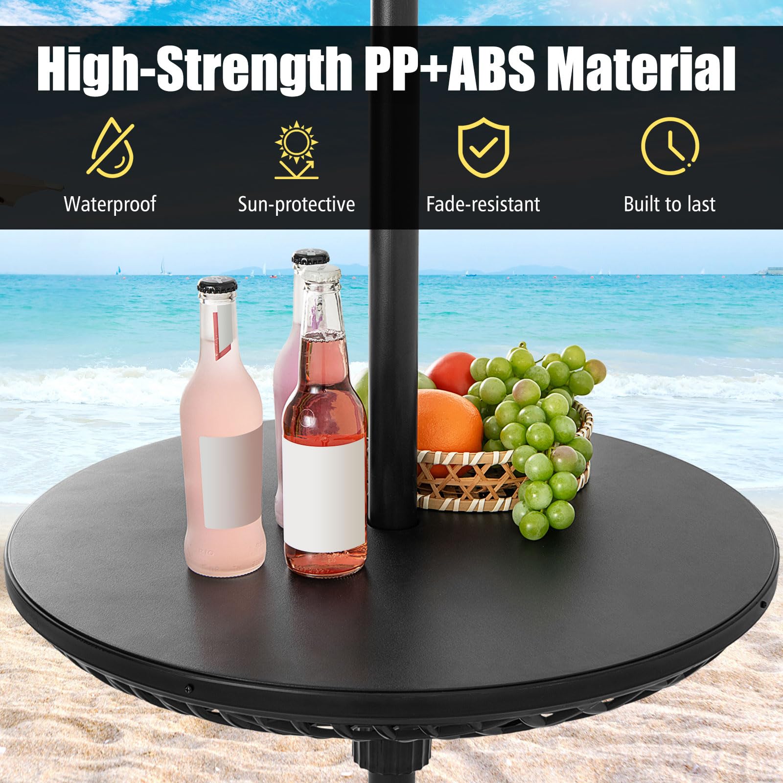 Patio Umbrella Table Tray - 23'' Portable Outdoor Side Table with Umbrella Hole for 1.5", 1.34" & 1.26" Poles