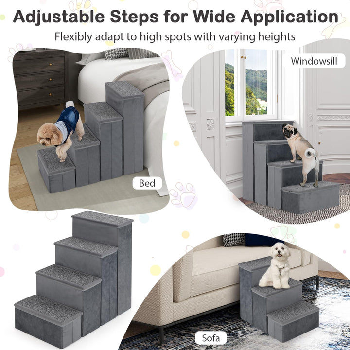 Giantex Dog Stairs with Storage 23" H Folding 4 Step Pet Stairs for Small and Medium Dogs