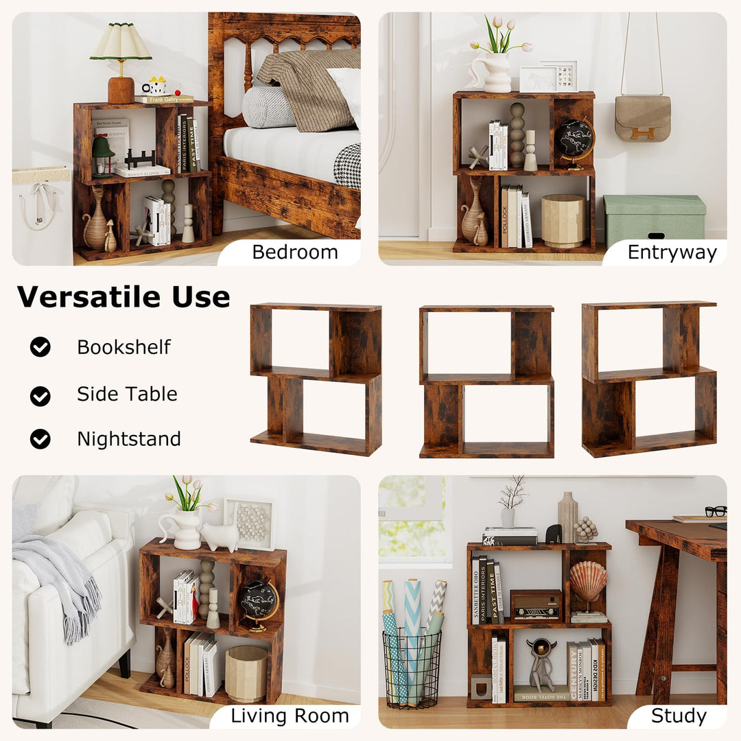 Giantex 3-Tier S-Shaped Bookshelf, Modern Geometric Bookcase, Freestanding Display Shelf for Small Space