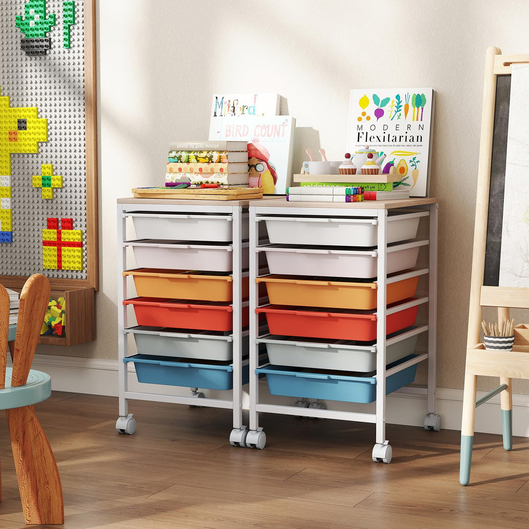 Giantex 6-Drawer Rolling Storage Cart with Wooden Tabletop