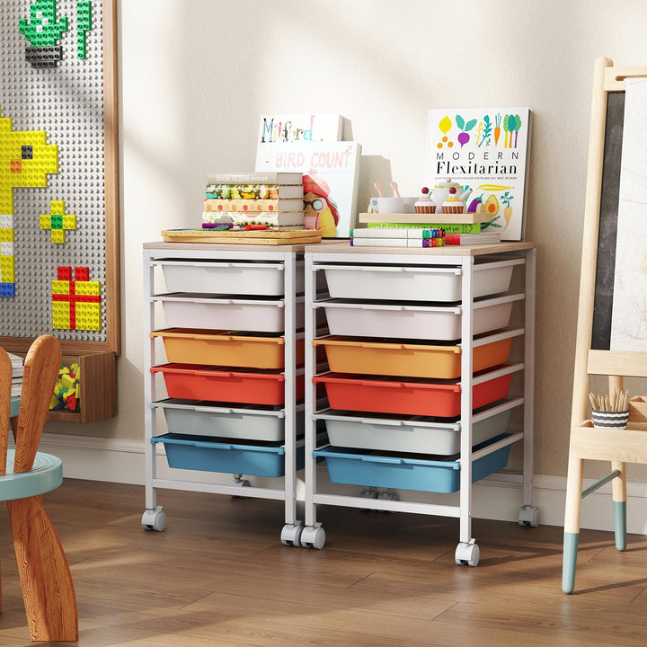 Giantex 6-Drawer Rolling Storage Cart with Wooden Tabletop