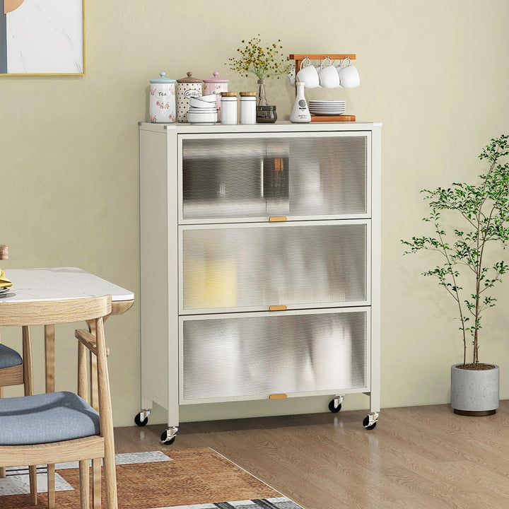 Giantex 4-Tier Kitchen Storage Cabinet, Mobile Folding Kitchen Bakers Rack with Flip-up PC Doors