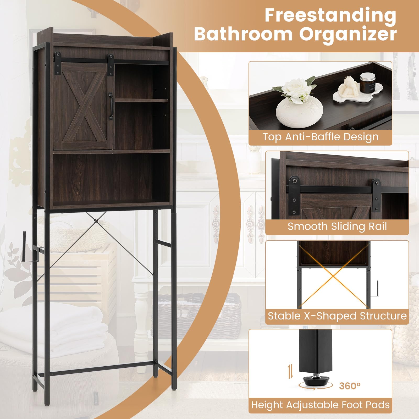 Giantex Over-The-Toilet Storage Cabinet, Freestanding 4-Tier Bathroom Organizer Rack