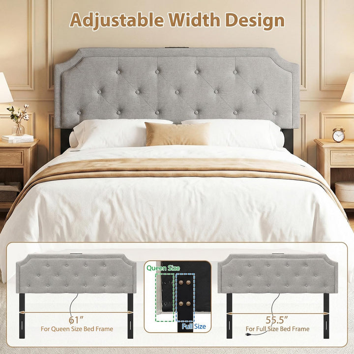 Giantex Tufted Upholstered Head Board with 2 AC Outlets