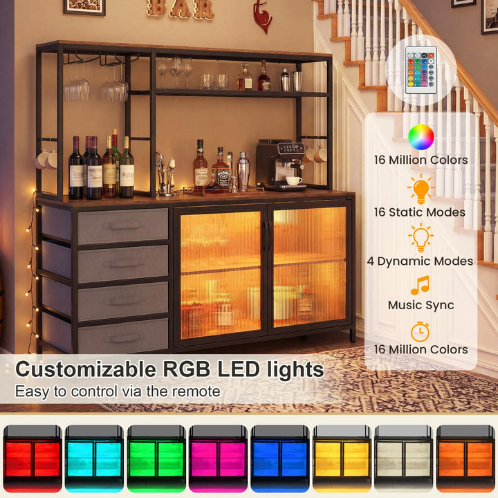 Giantex Tall Wine Bar Cabinet with LED Lights for Kitchen