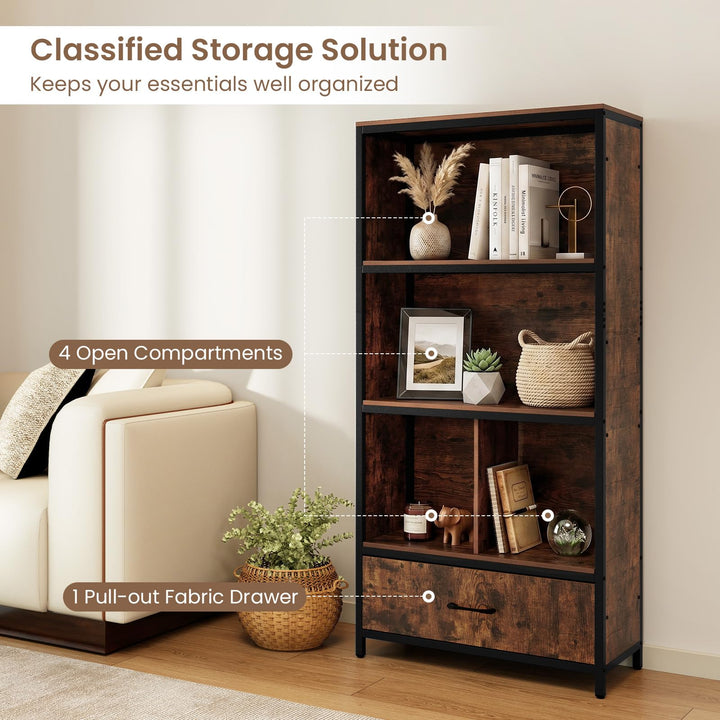 Giantex 56" Tall 5-Tier Bookcase with Drawer