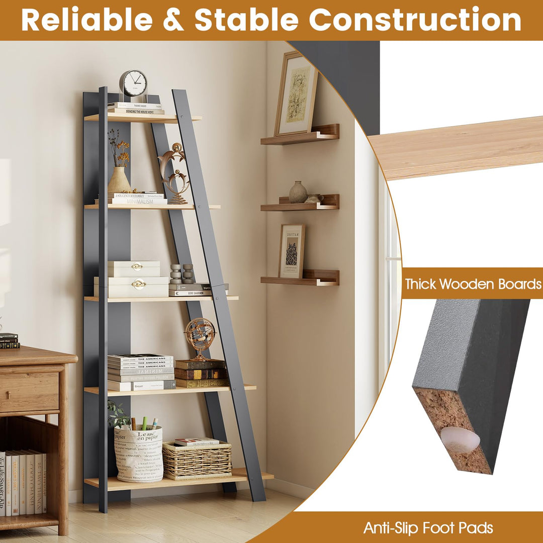 Giantex 4 Tier/ 5-Tier Narrow Wooden Vertical Trapezoidal Bookcase