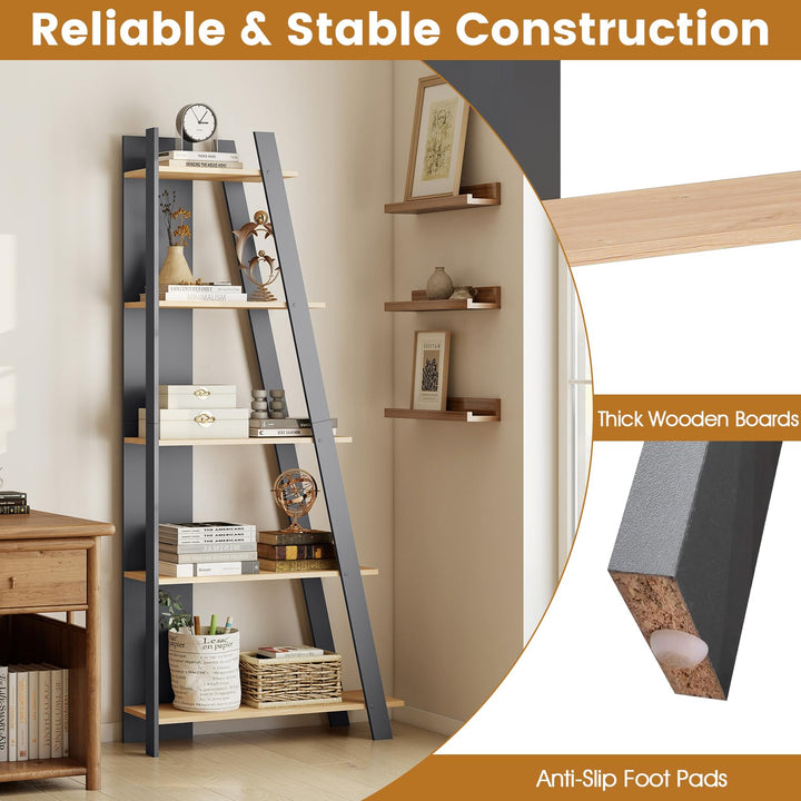 Giantex 4 Tier/ 5-Tier Narrow Wooden Vertical Trapezoidal Bookcase